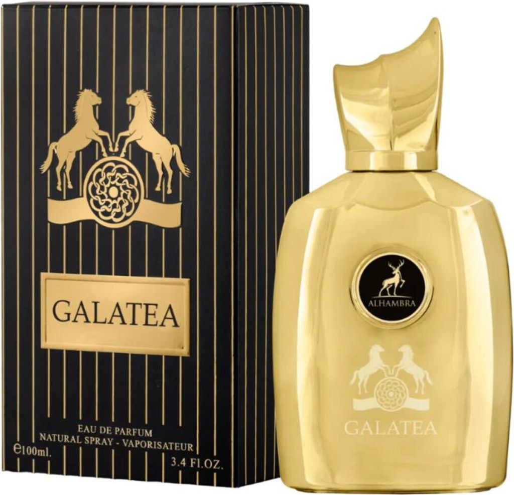 A perfume bottle and its box are displayed against a white background.
