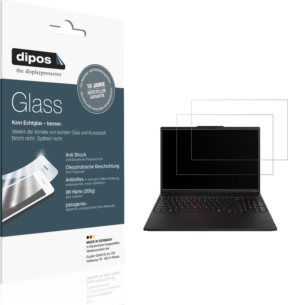 2x Schutzfolie für Lenovo ThinkPad P16 Gen 3 matt - Anti-Shock 9H Folie dipos Glass Kunststoffglas