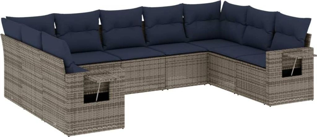 vidaXL 9-teiliges Gartensofa-Set mit Kissen, grau, Polyrattan