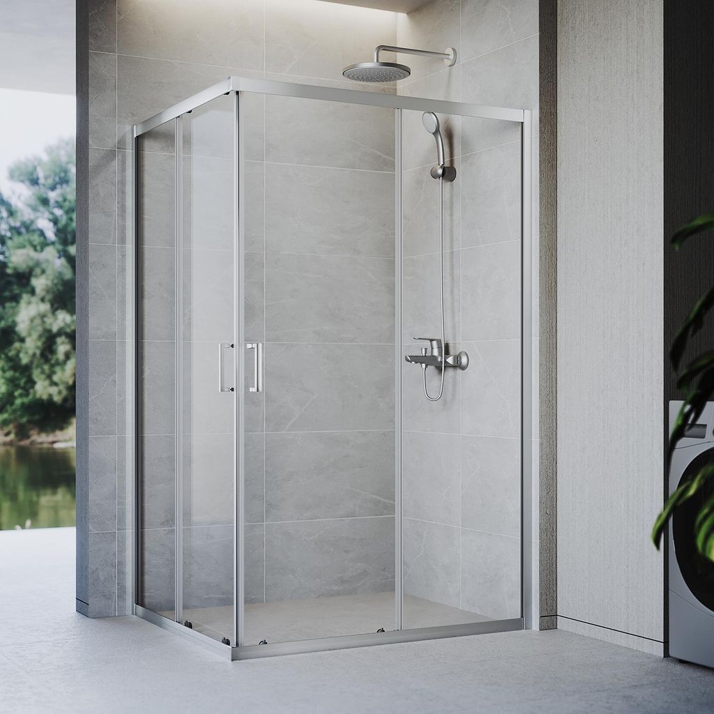 SONNI 70 x 76 x 185 silber Duschabtrennung , Schiebetür mit Ober- und Unterschiene, 5 mm Glas, Türrahmen mit 20 mm Verstellbereich