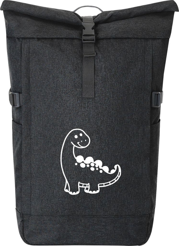 Huuraa Kurierrucksack Apatosaurus Dinosaurier 30-44 Liter Black Melange Fairtrade Rolltop Rucksack Geschenkidee