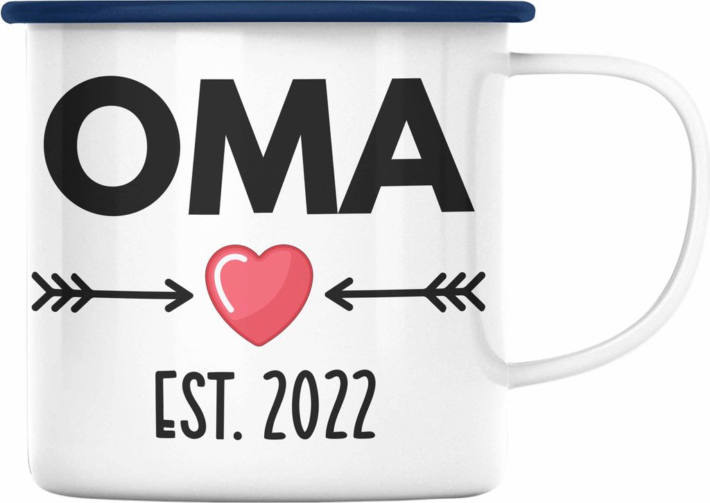 Trendation - Oma 2022 Du Wirst Oma Geschenk Schwangerschaft Verkünden Omi Überraschung Baby Emaille Emaille Tasse (Blau)