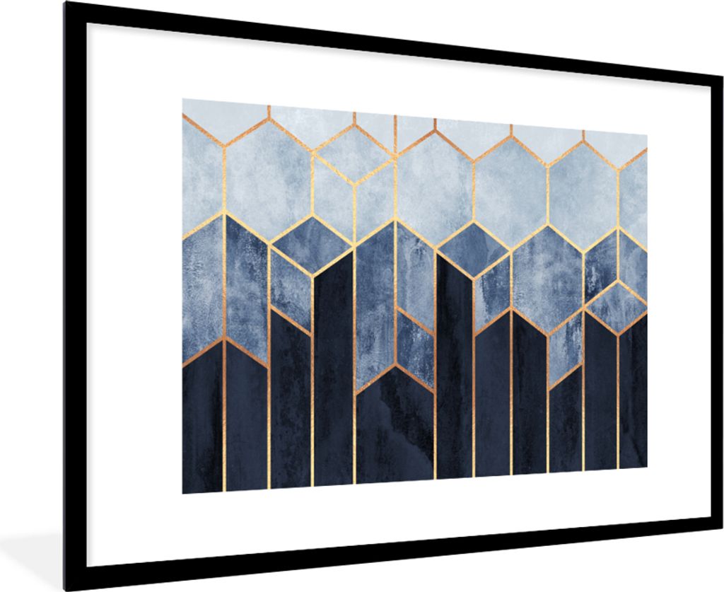 MuchoWow Gerahmtes Poster Sechseck - Gold - Schablonen 90x60 cm - Poster mit Schwarzem Bilderrahmen Wandposter Rahmen Foto Bilder - Wanddekoratio...