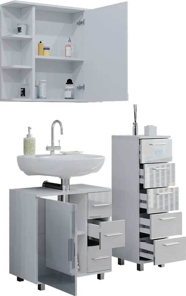 Optimisation rangement salle de bain meuble Vicco Ilias blanc 3 pièces - 7
