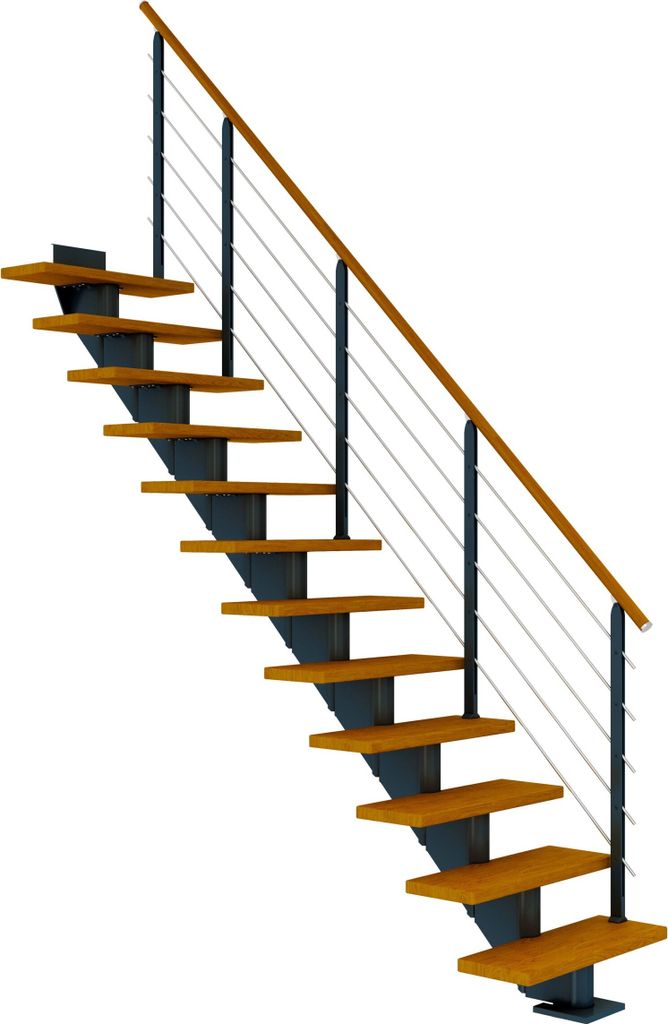 Dolle Mittelholmtreppe Hamburg Gerade Eiche, geölt 85 cm breit für Geschosshöhen 259 – 301 cm UK Metall Anthrazit inkl. einseitigem Designgel...