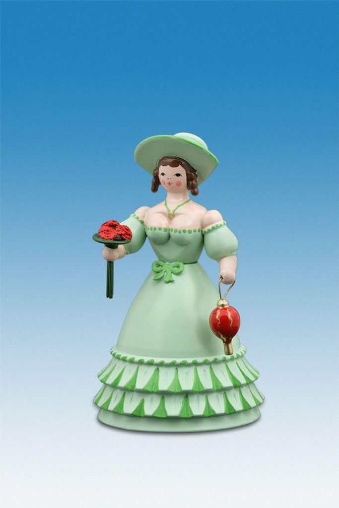 Holzfiguren Biedermeierfrau blau mit Schirm Höhe 12cm NEU