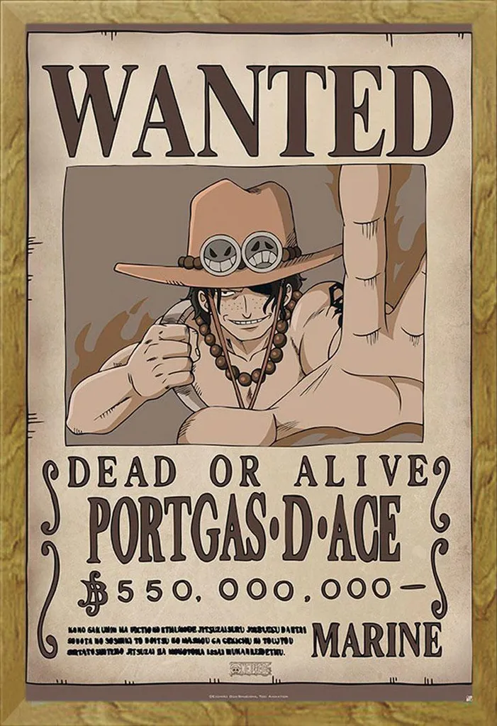 One Piece Poster Ace Wanted Maxi con Cornice Rovere Shinsuke Shinsuke