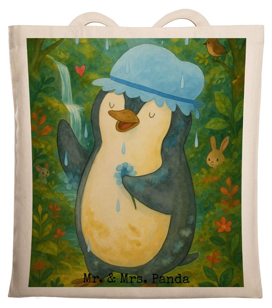 Mr. & Mrs. Panda baumwoll shopper Pinguin Duschen Design - Weiß - Geschenk, Einkaufstasche, Tote Bag, Motivation, Shopping Tasche, Jutebeutel, Dus...