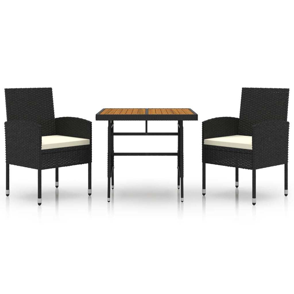 vidaXL 3-tlg. Garten-Essgruppe Poly Rattan Schwarz