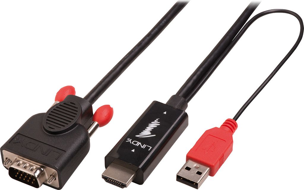 LINDY HDMI an VGA Kabel mit USB Typ A für Strom 1080p 2m