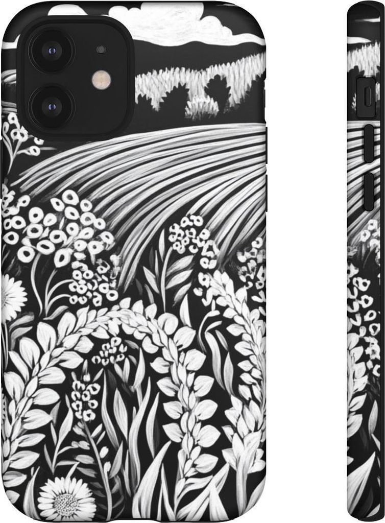 Schwarz-weißes Folklore-Blumenmotiv – Hülle Kompatibel mit iPhone 12