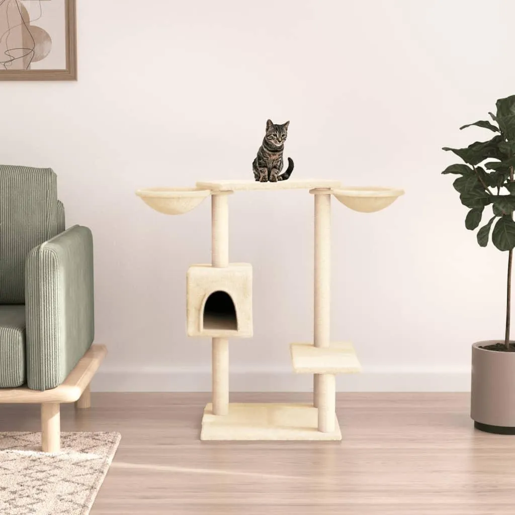 Arbre à chat stable 82 cm crème pour petit espace et chat actif