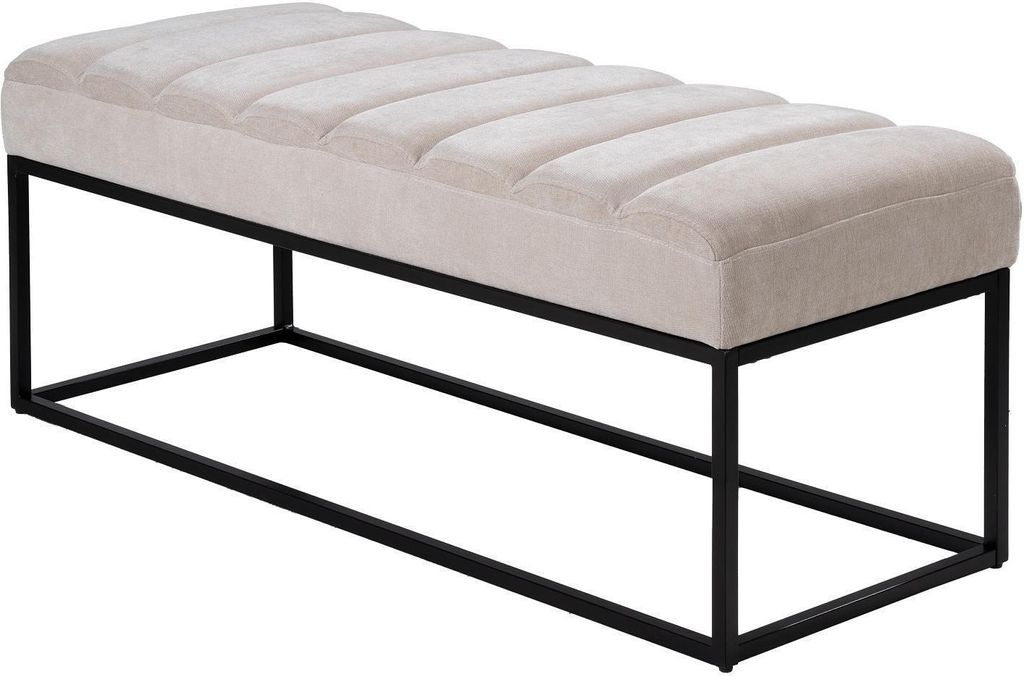 Sitzbank - 120 x 44 cm - Beige - Schwarz - Webstoff - Metallgestell