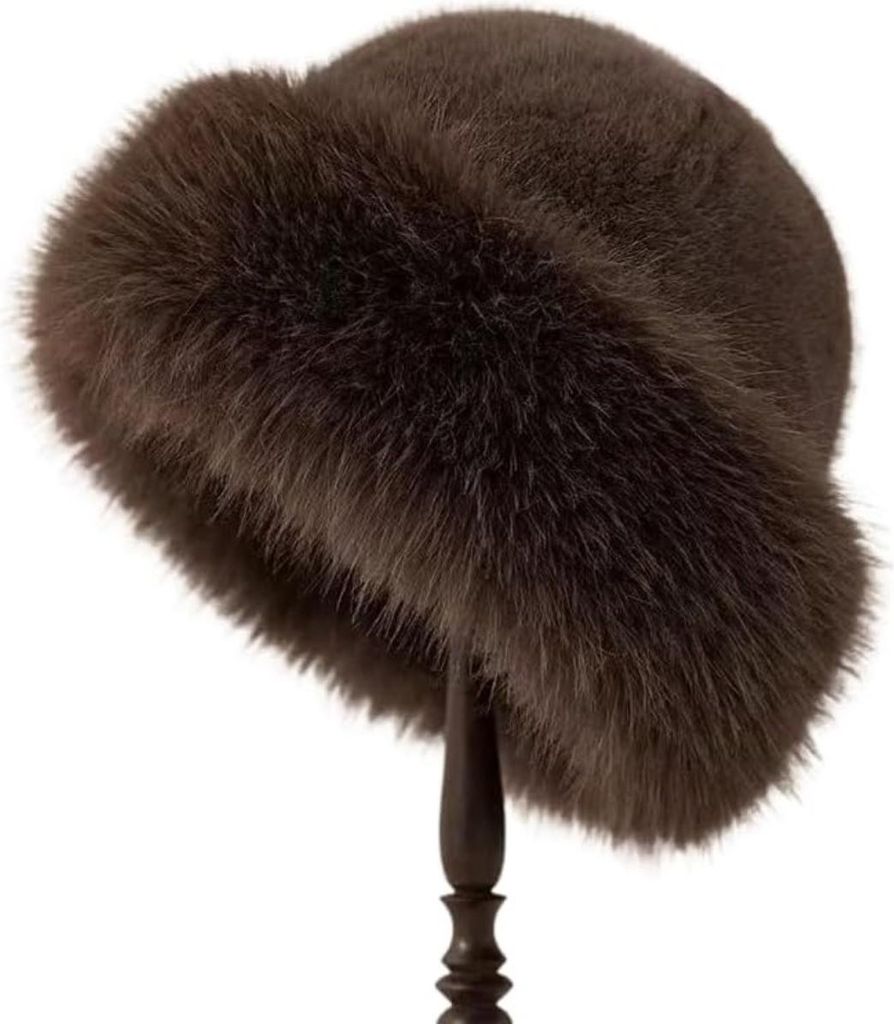 INF Weicher Kunstfell Bucket Hat - Warmer Winterhut mit Ohrenschutz Kaffee