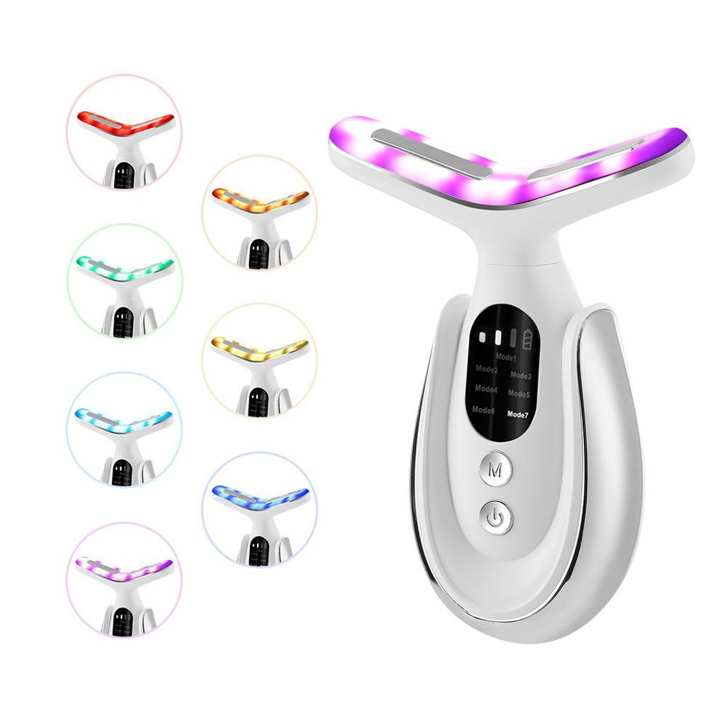 Tekoo Gesichtsmassagegerät 7-in-1 Anti-Falten Massagegerät Hals & Gesicht LED Lichttherapie