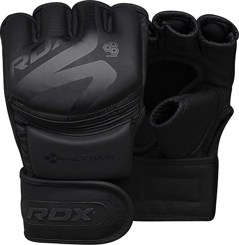RDX MMA Handschuhe Schwarz Profi Training, Maya Hide Leder, Grappling Sparring Kampfsport Kickboxen Gepolstert Gloves, Muay Thai Sandsack Boxsack P...