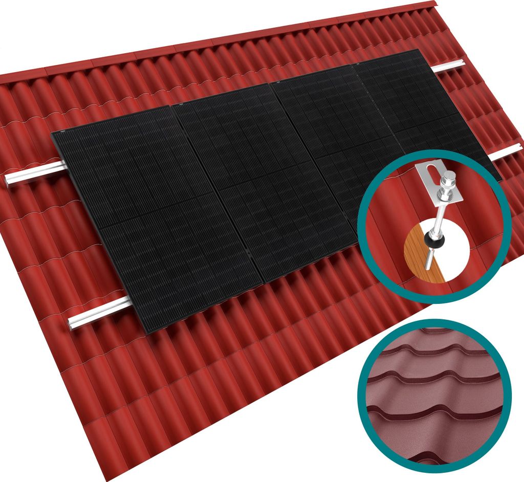 4x Basis-Montageset 300mm – Wellblech/Faserzement silber, für Solarmodule, PV-Halterung, Montage Set, Schrägdach/Dach