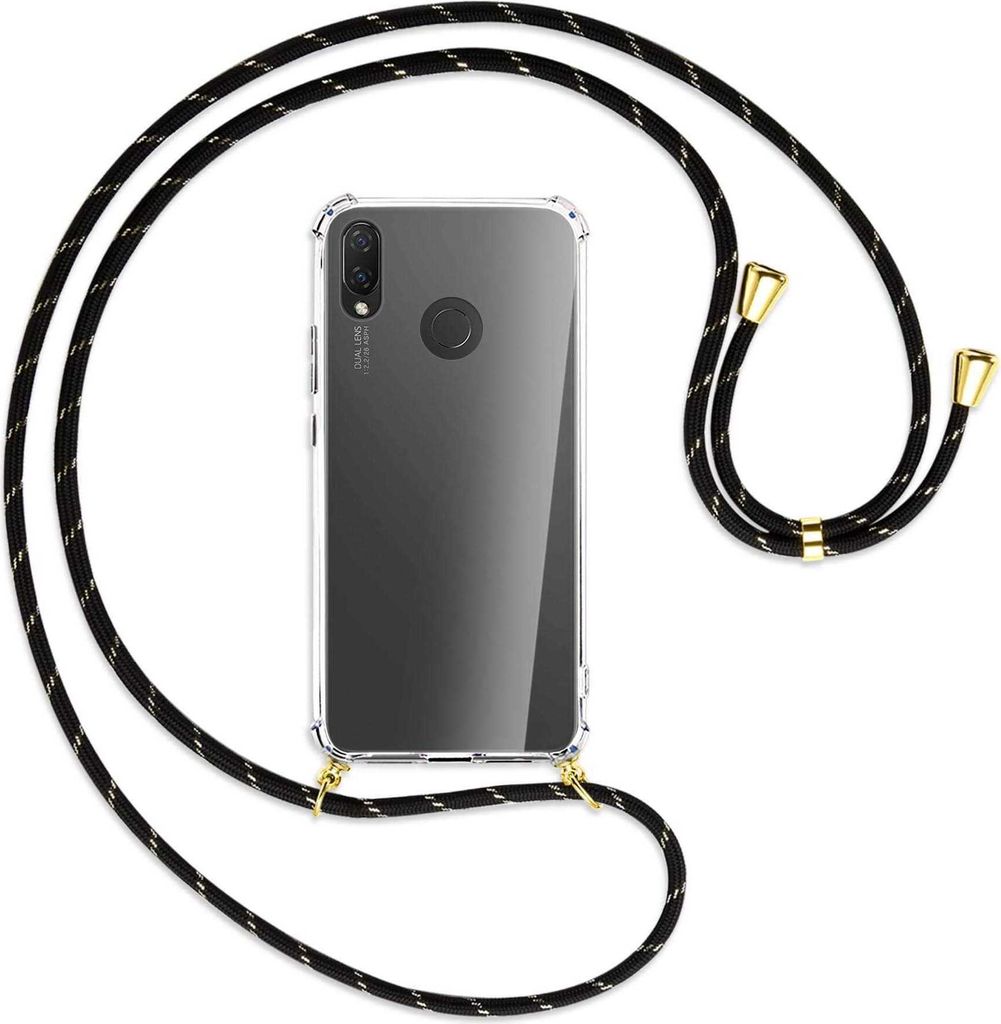 Handykette Backcover-Schutzhülle mit Band (Metall goldfarben) für Huawei P Smart Plus, nova 3 / 3i - schwarz/gold