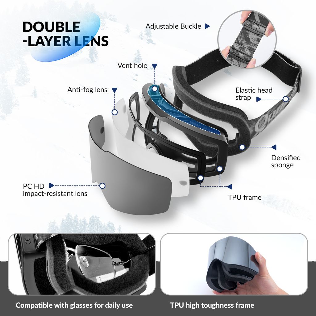 AVAWAY Magnet Skibrille – Anti Fog, UV-Schutz, OTG & Helmkompatibel Für Damen, Herren & Teenager
