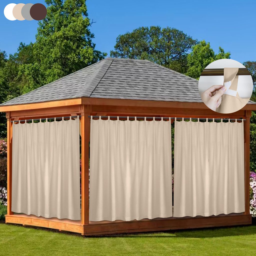 Outdoor Vorhänge Wasserdicht,Sonnenschutz Blickdicht Vorhänge für Balkon Pavillon Terrassen Pergola 1 Stück(Beige 254x244cm)