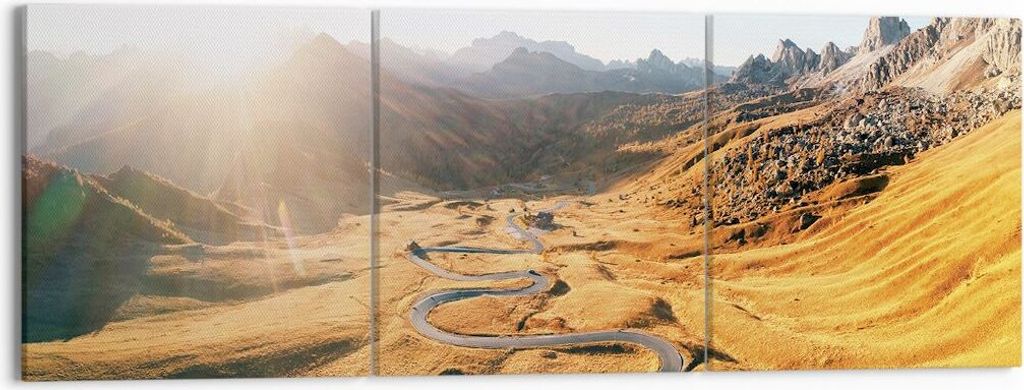 Bild auf Leinwand - Leinwandbild - 3 Teile - Sonne Berge Weg - 150x50cm - Wand Bild - Wanddeko - Wandbilder - Leinwanddruck - Bilder - Wanddekorati...