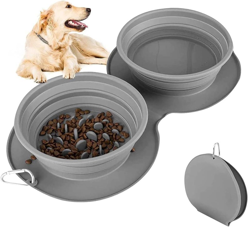 Zusammenklappbare Hundenäpfe, Reisenapf für Hunde und Katzen, Silikon-Hundenapf mit Karabiner, gegen Fresssucht, für Outdoor-Katze und Welpen au...