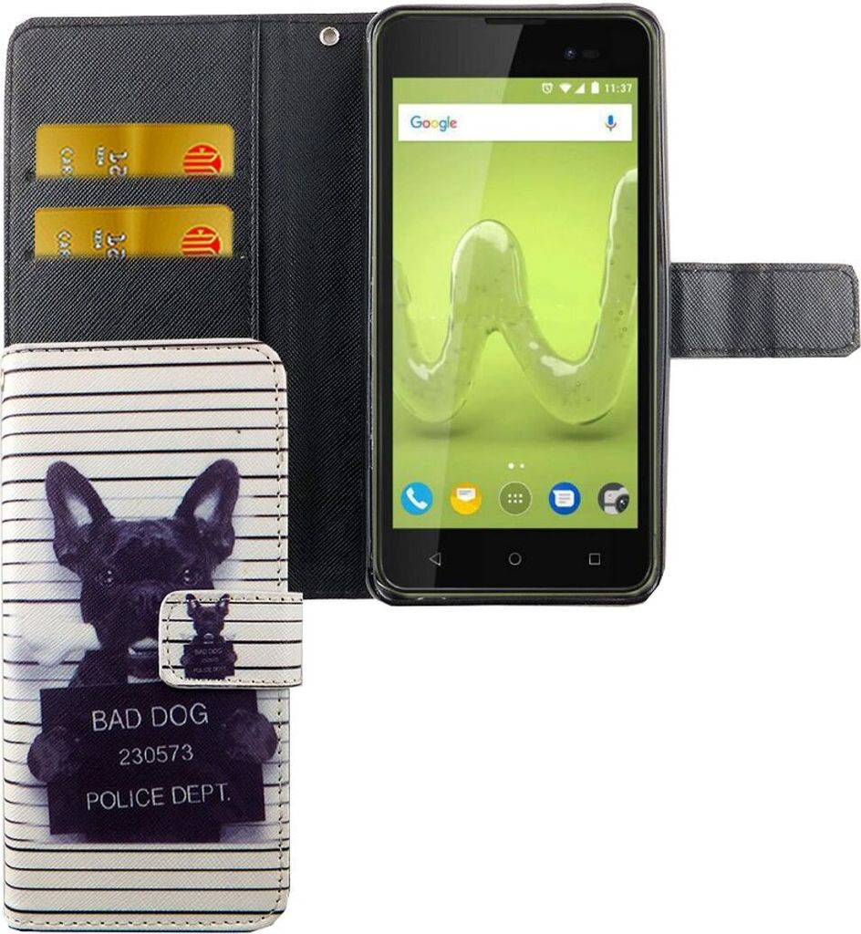 Handyhülle Tasche für Handy Wiko Sunny 2 Plus Böser Hund Weiß