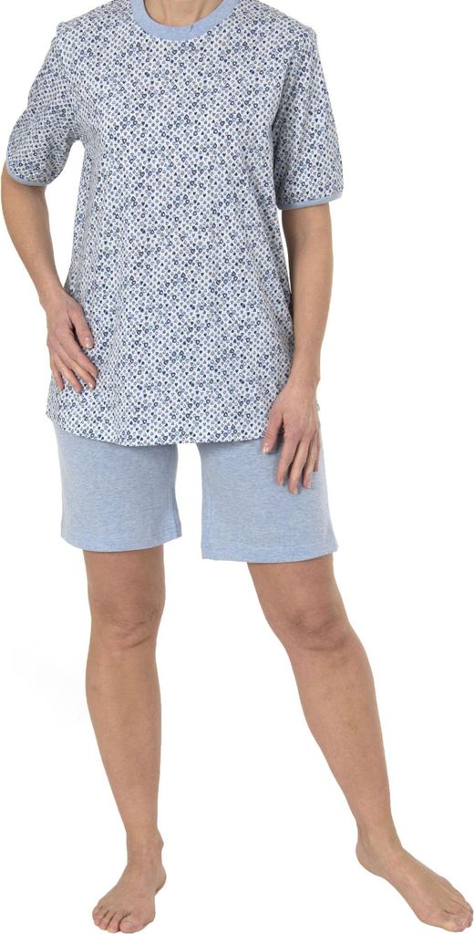 Damen Shorty Pyjama kurzarm im edlem Herz/Tupfen/Punkte-Design 191 205 90 218 ; blaumelange , 36