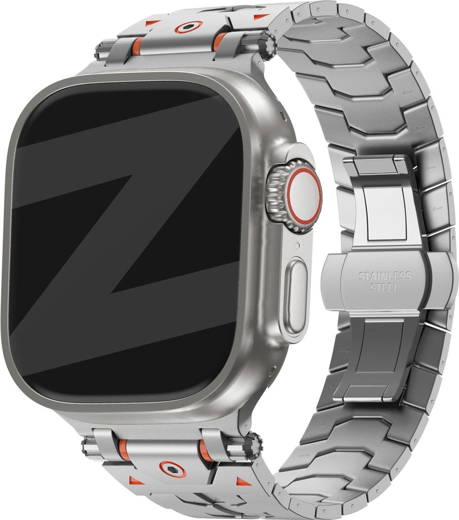 Bandz Edelstahl Grain Armband „Deluxe“ Silber – Metall Ersatzband kompatibel mit Apple Watch 44/45/46/49 mm (Serie 4–9, SE & Ultra) – Pre...