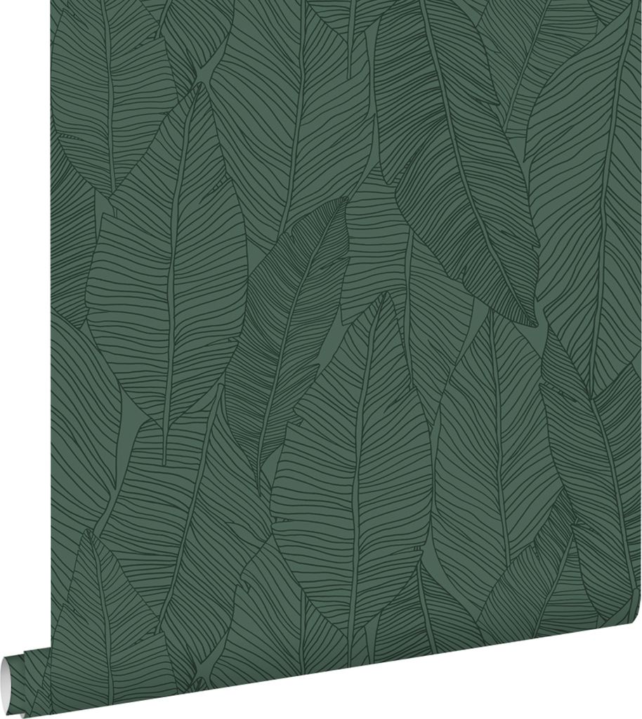 ESTAhome Tapete gezeichnete Blätter Dunkelgrün 53 cm x 10.05 m