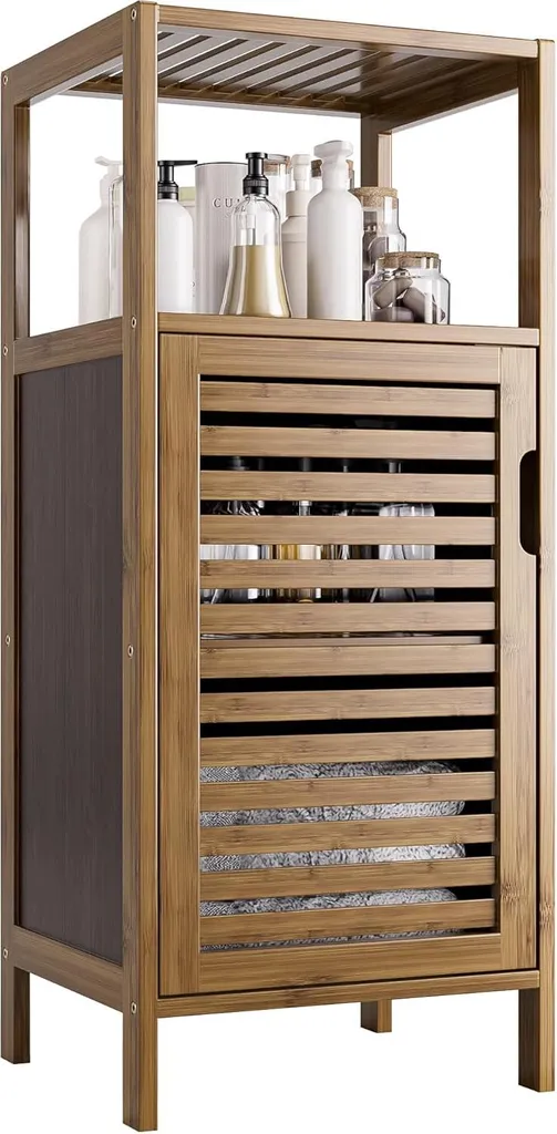 Meuble d'appoint en bois de bambou noyer avec étagères de rangement