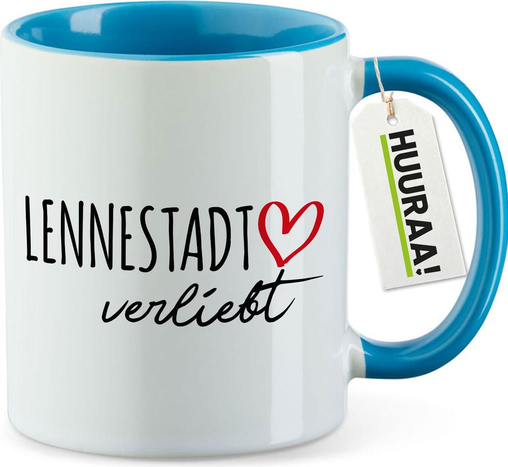 Huuraa Kaffeetasse Lennestadt verliebt 330ml Blau Keramik Kaffeebecher Geschenkidee