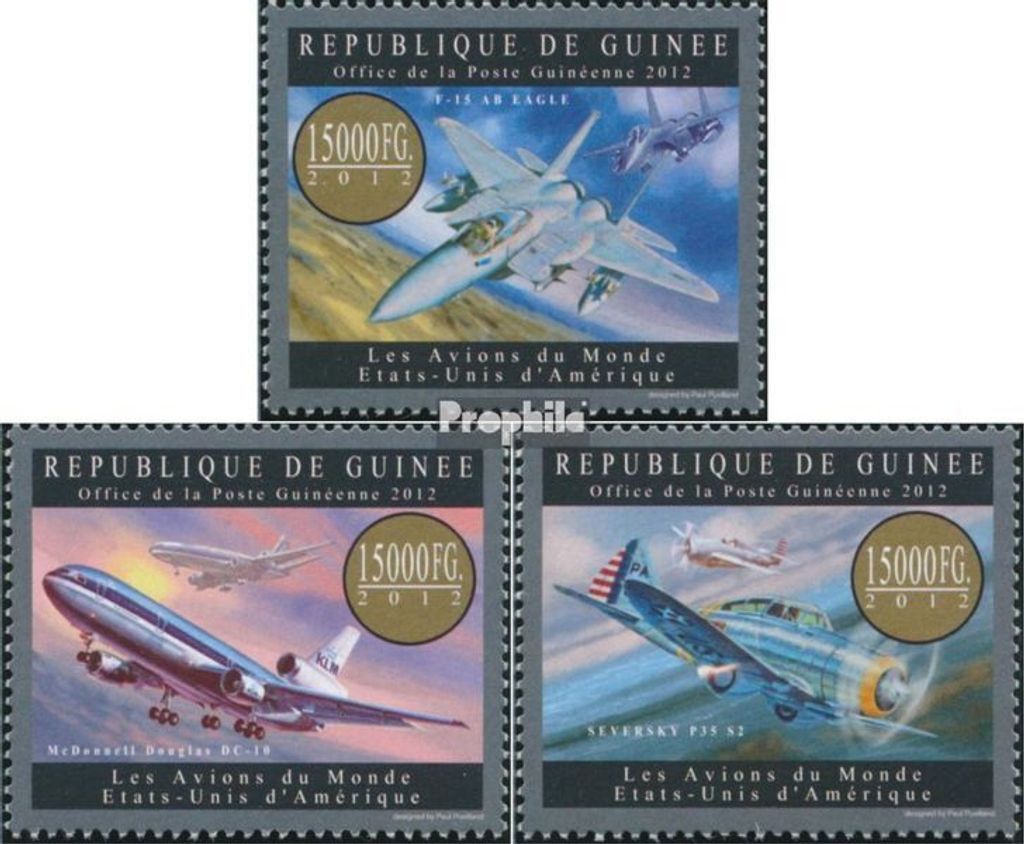Briefmarken Guinea 2012 Mi 9572-9574 (kompl. Ausgabe) postfrisch Flugzeug der USA (F-15 AB EAGLE)