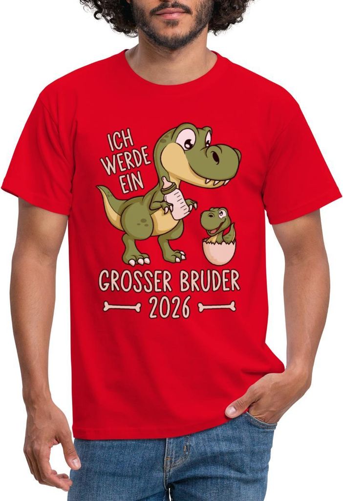 Spreadshirt Großer Bruder 2026 Ei Baby Dino Dinosaurier Männer T-Shirt, L, Rot
