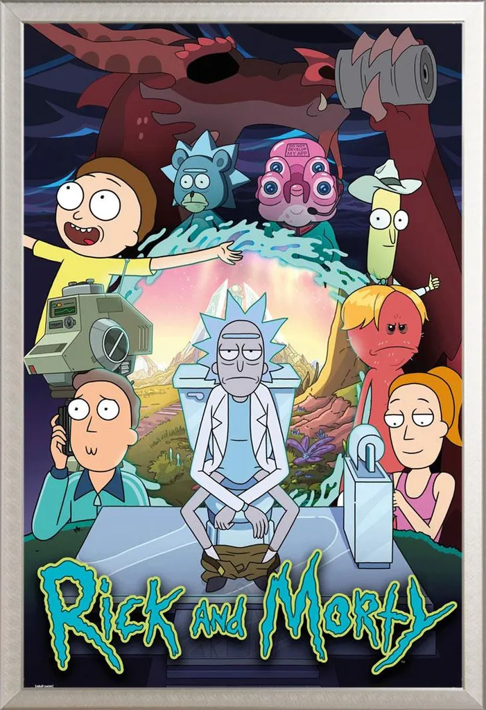 Rick & Morty - Poster - Stagione 4 + cornice rimovibile, Shinsuke® Maxi alluminio argento, vetro acrilico