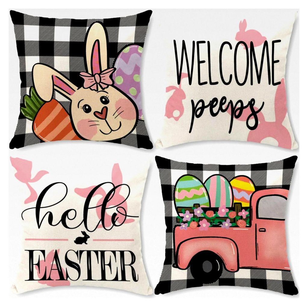 Oster-Kissenbezug 45x45 cm 4er Set Rosa Deko Kissenhülle für Heim, Sofa, Garten und Schlafzimmer