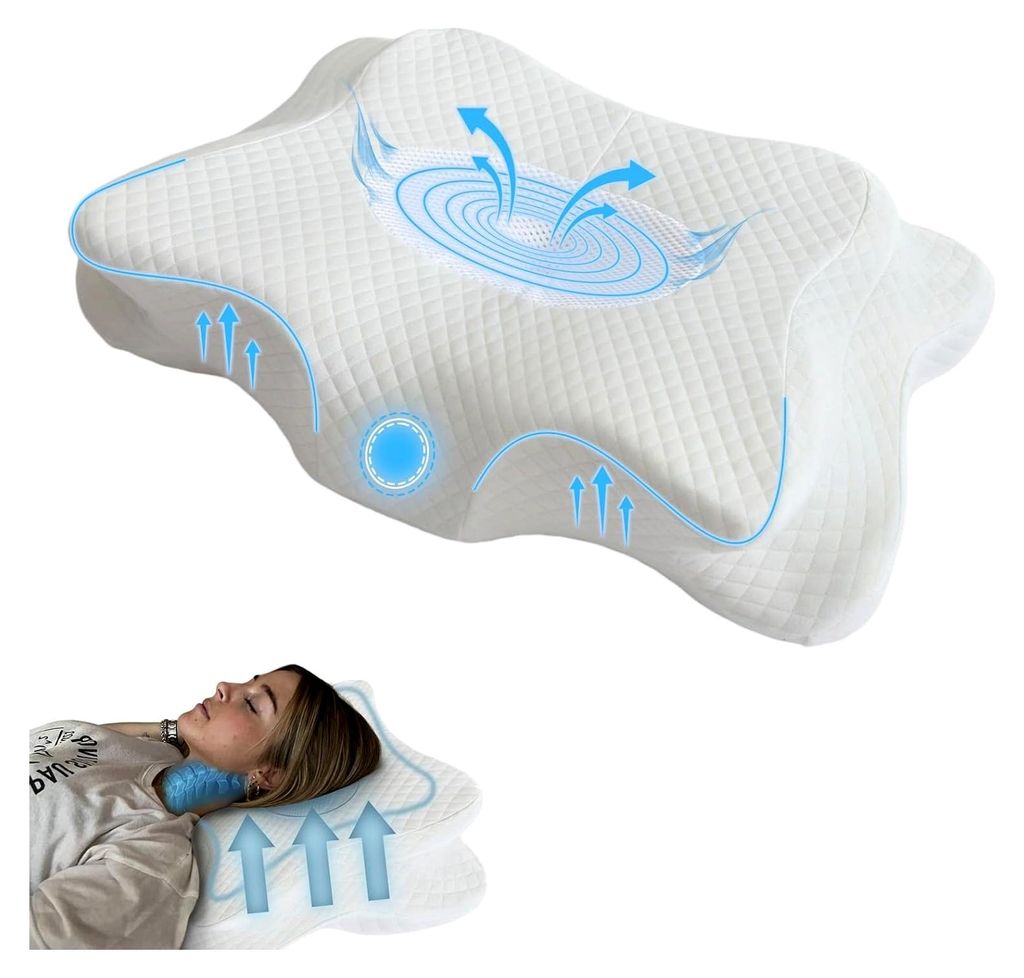 Nackenstützkissen aus Memory Foam - Orthopädisches Kopfkissen für Nackenschmerzen - Waschbarer Bezug für Seiten-, Rücken- und Bauchschläfer -...