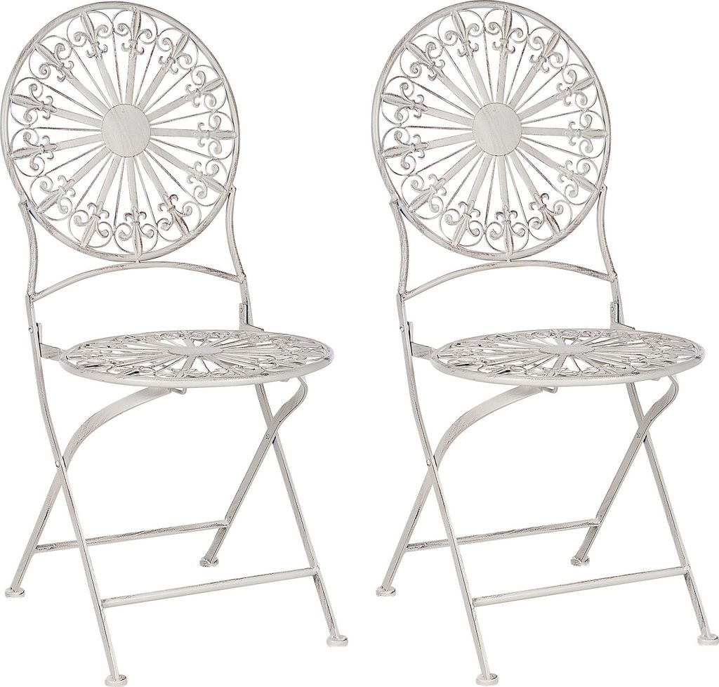 BELIANI 2er Set Garten Bistro Stühle Weißes Metall Zusammenklappbar Außenbereich Gestaltet Effekt UV-Rostbeständigkeit Französisch Retro-Stil