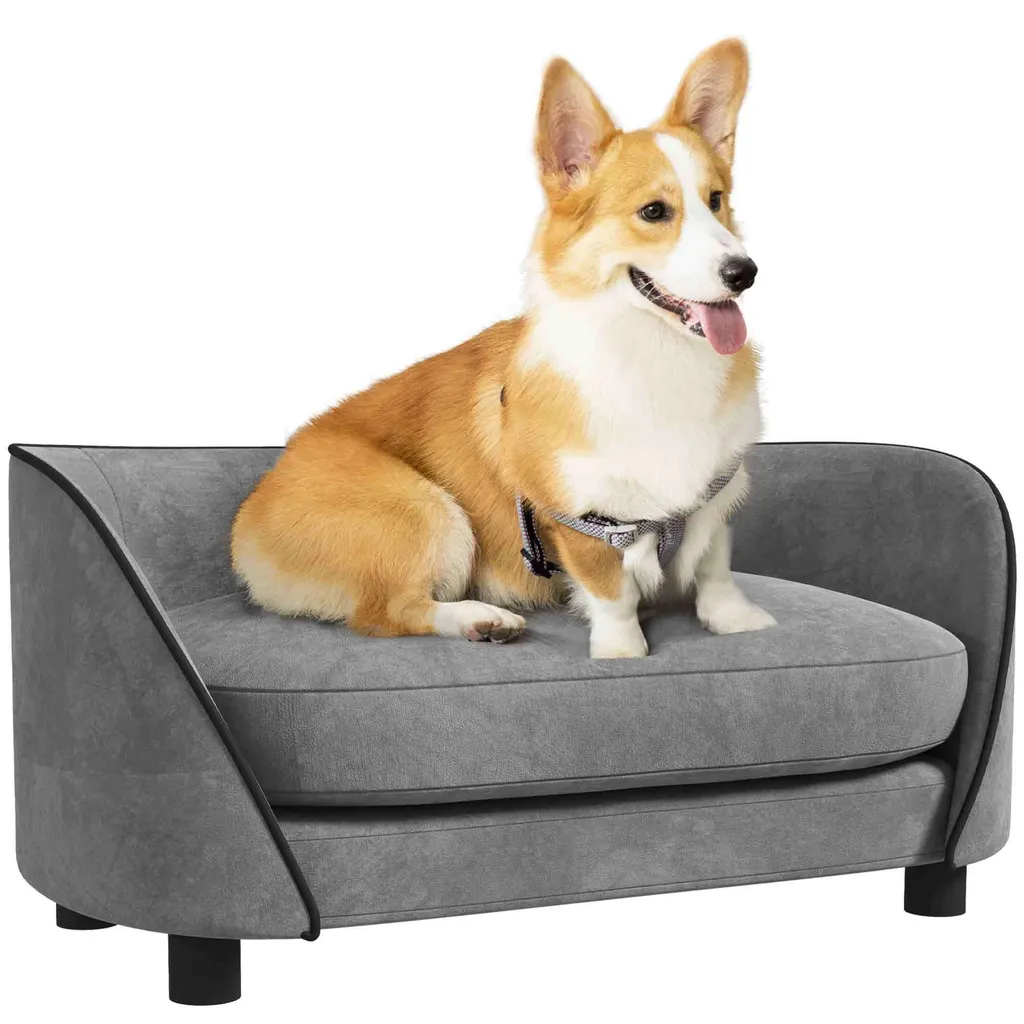 Canapé pour chien PawHut en velours gris avec coussin déhoussable lavable