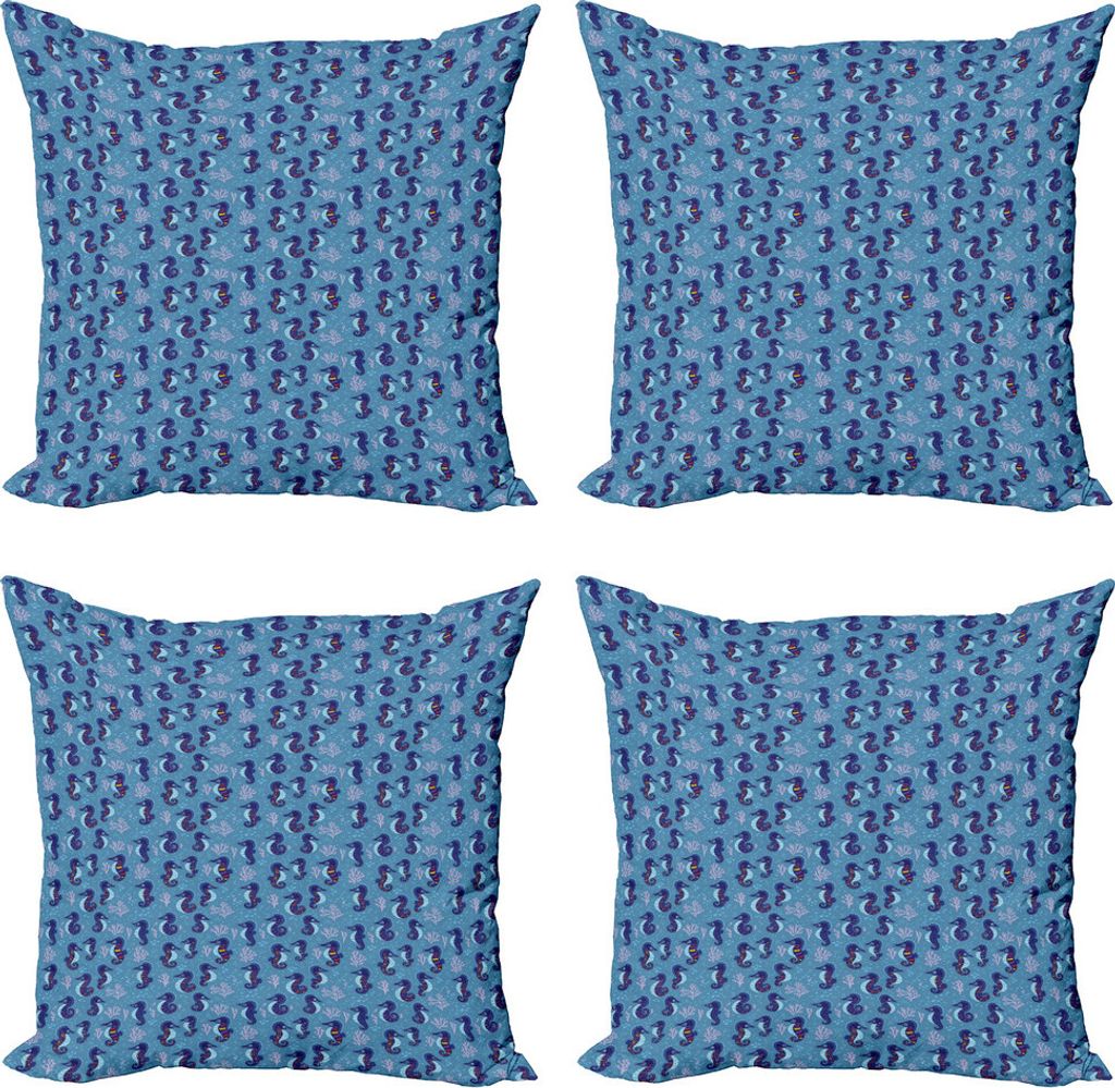 ABAKUHAUS Seahorse Kissenbezug Set (4 Stück), Fantasie Unterwasserleben, Moderner Doppelseitiger Digitaldruck, 60 cm x 60 cm, Mehrfarbig