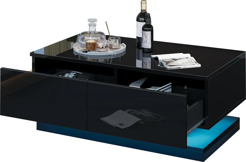 Table Basse pour Salon Moderne avec Rangement et LED Pilotables par Mobile