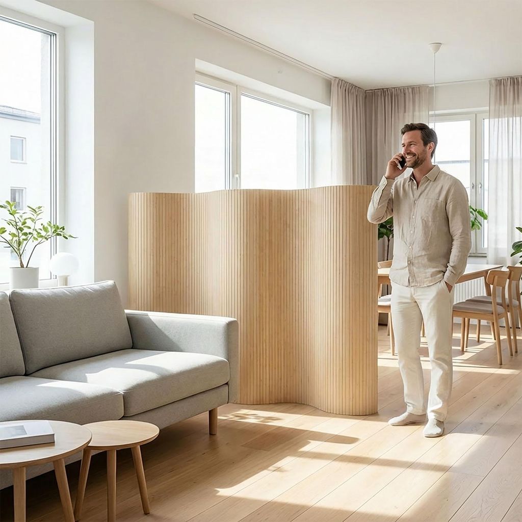 Homestyle4u Raumteiler Paravent Bambus Trennwand Sichtschutz Natur 145 cm hoch Wellenform