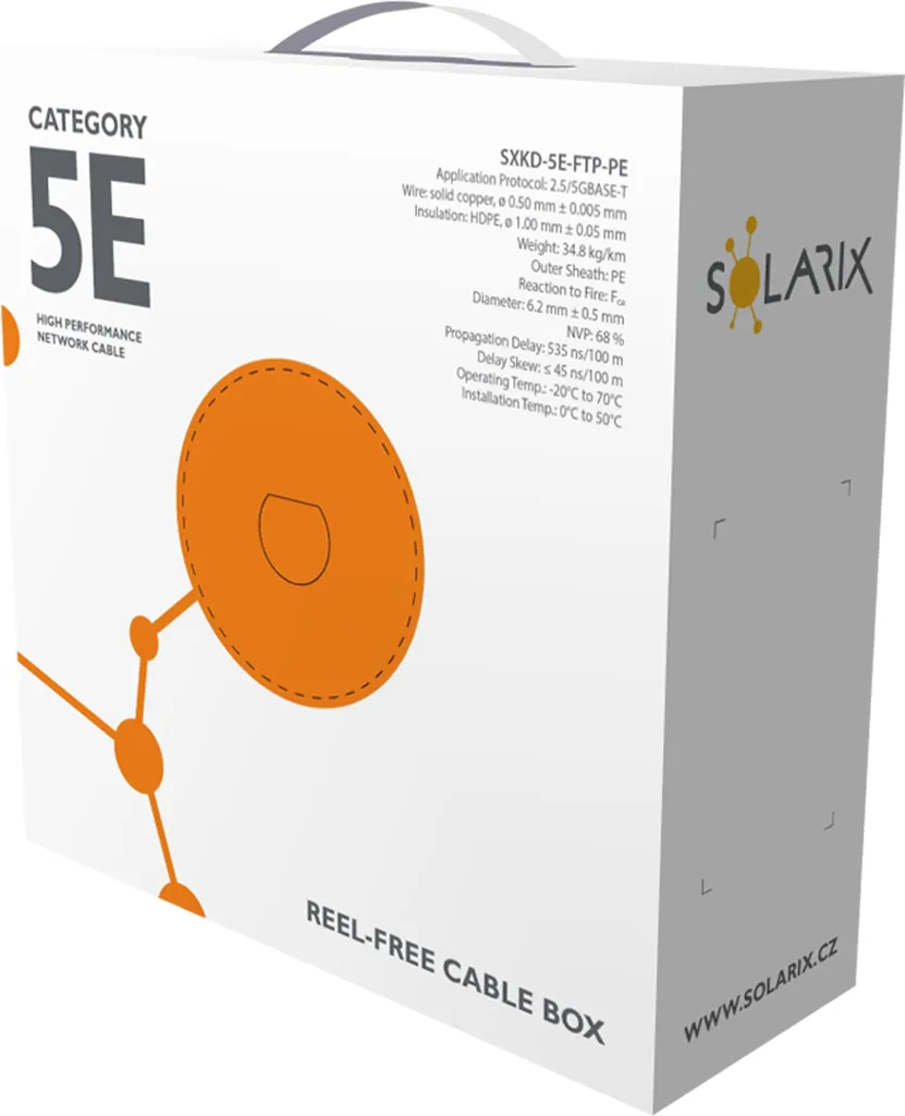 Câble FTP Cat5e blindé extérieur Solarix PE 100m étanche et robuste