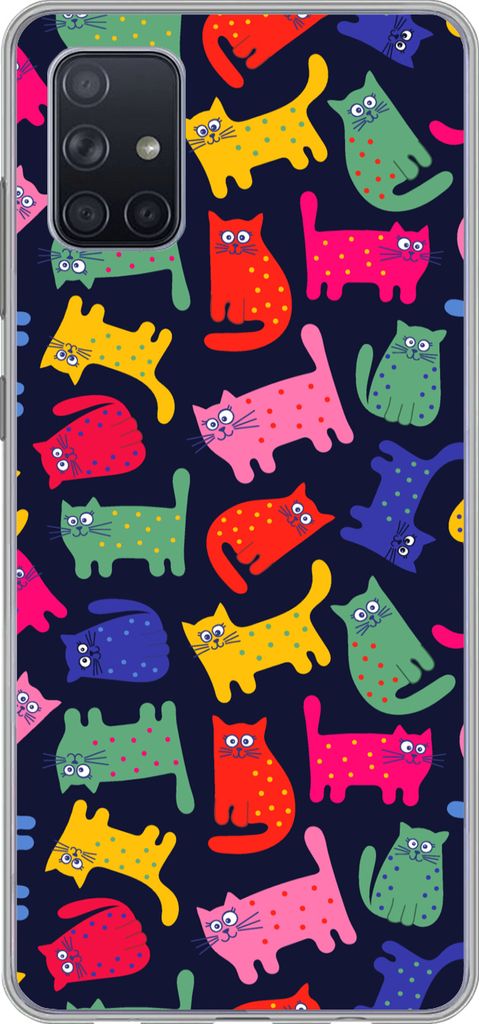 MuchoWow Handyhülle Schutzhülle Hülle für Telefoonhoesje Samsung Galaxy A71 Muster - Katze - Regenbogen - Rosa - Mädchen - Kinder - Kind Sil...