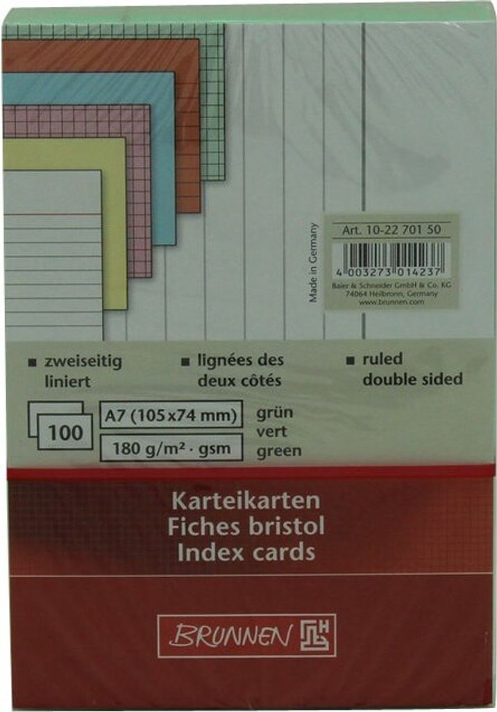 BRUNNEN Fiche 102270150 DIN A7 ligné gn 100 pcs/paquet Image du produit 