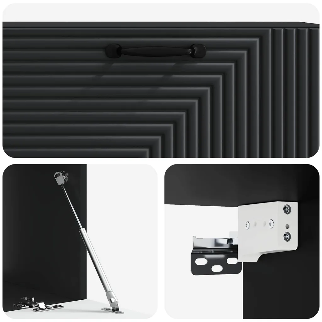 Meuble TV mural noir compact 98 cm en panneau robuste avec rangements
