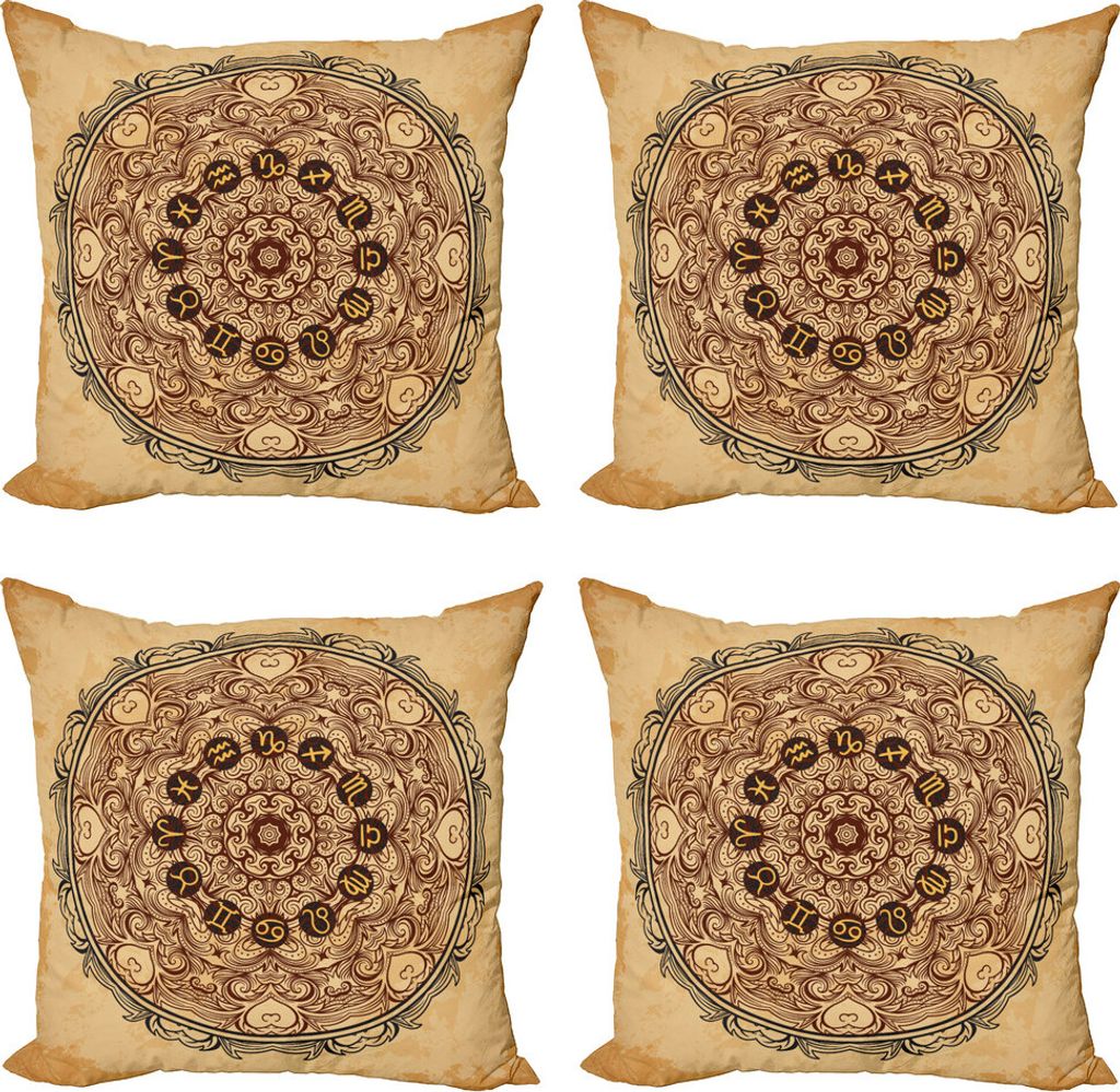 ABAKUHAUS Tierkreis Kissenbezug Set (4 Stück), Eastern Mandala Stern, Moderner Doppelseitiger Digitaldruck, 40 cm x 40 cm, Brown Tan