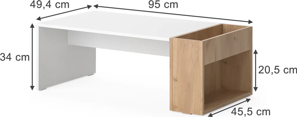 Table basse bois blanc pour salon moderne Vicco Chris dimensions 95cm