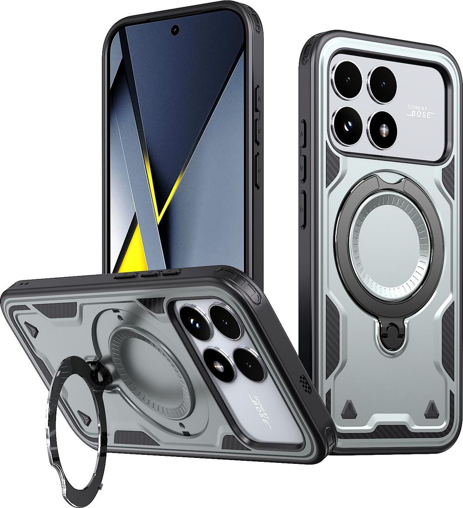 Dual Layer Hülle für Xiaomi Poco F8 Pro/Redmi K90 mit Ring Ständer Magnetisch Stoßfest Handyhülle Grau