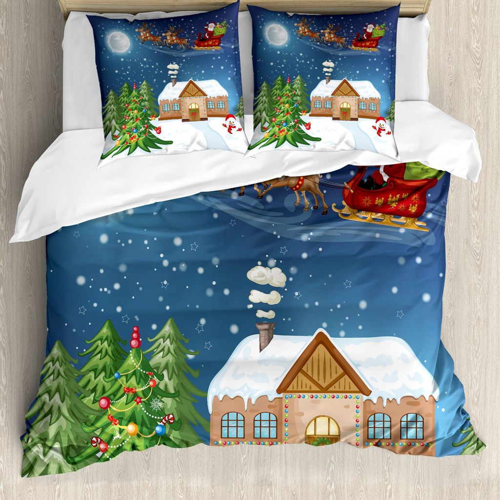 ABAKUHAUS Weihnachten Bettbezug, Sankt mit Rudolf, Milbensicher Allergiker geeignet mit Kissenbezügen, 200 cm x 200 cm - 80 x 80 cm, Mehrfarbig